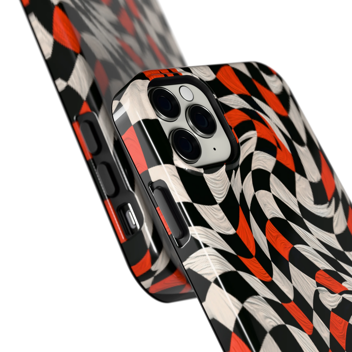 Kronkelend dambord hoesje voor iPhone 11 Pro Max, close-up