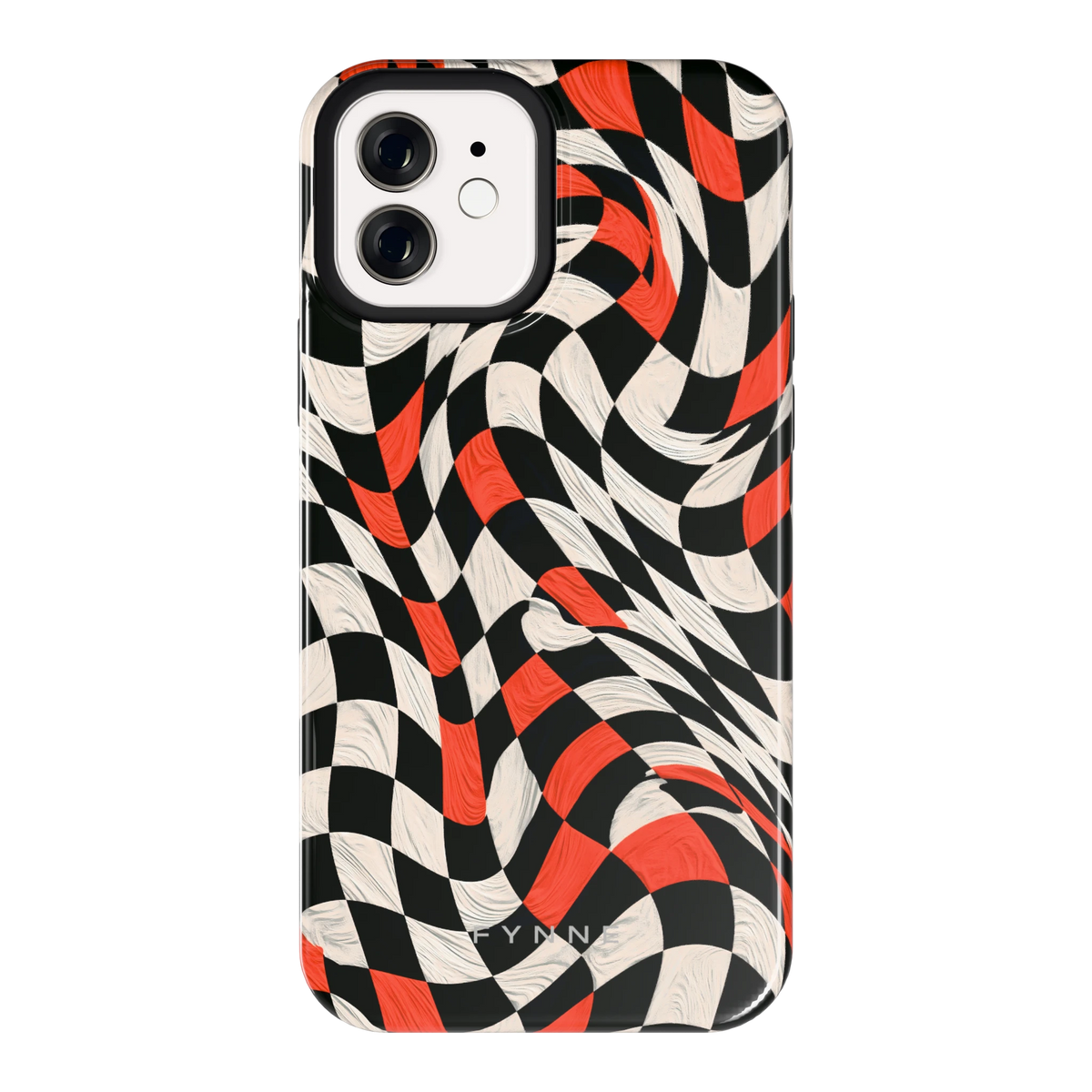 Kronkelend dambord hoesje voor iPhone 12, achterkant