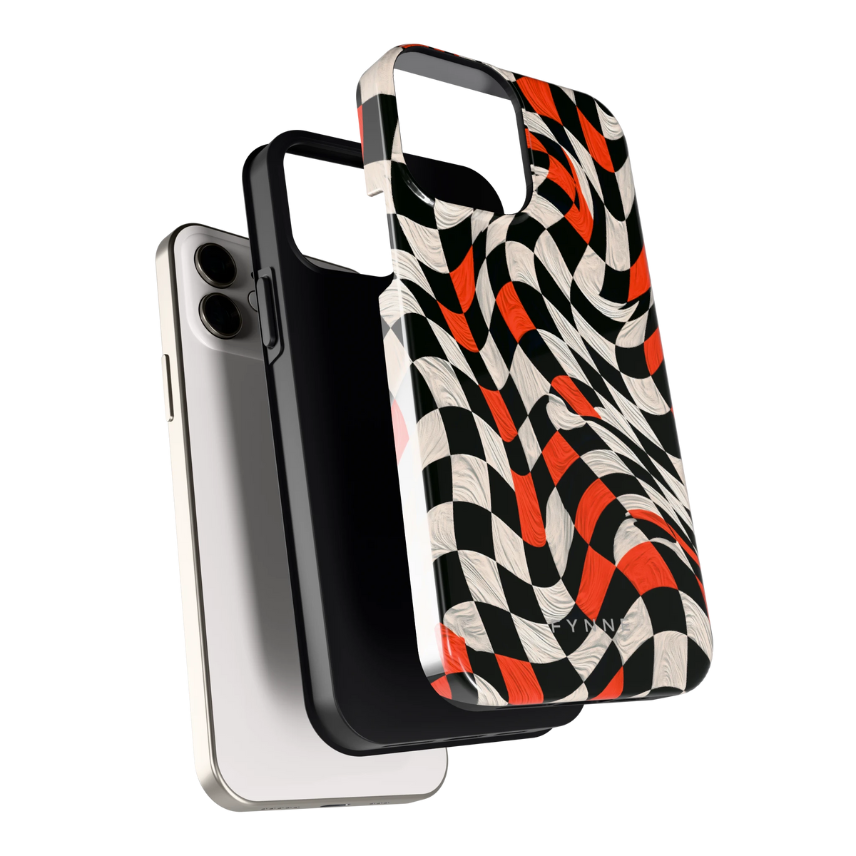 Kronkelend dambord hoesje voor iPhone 12, los van de telefoon