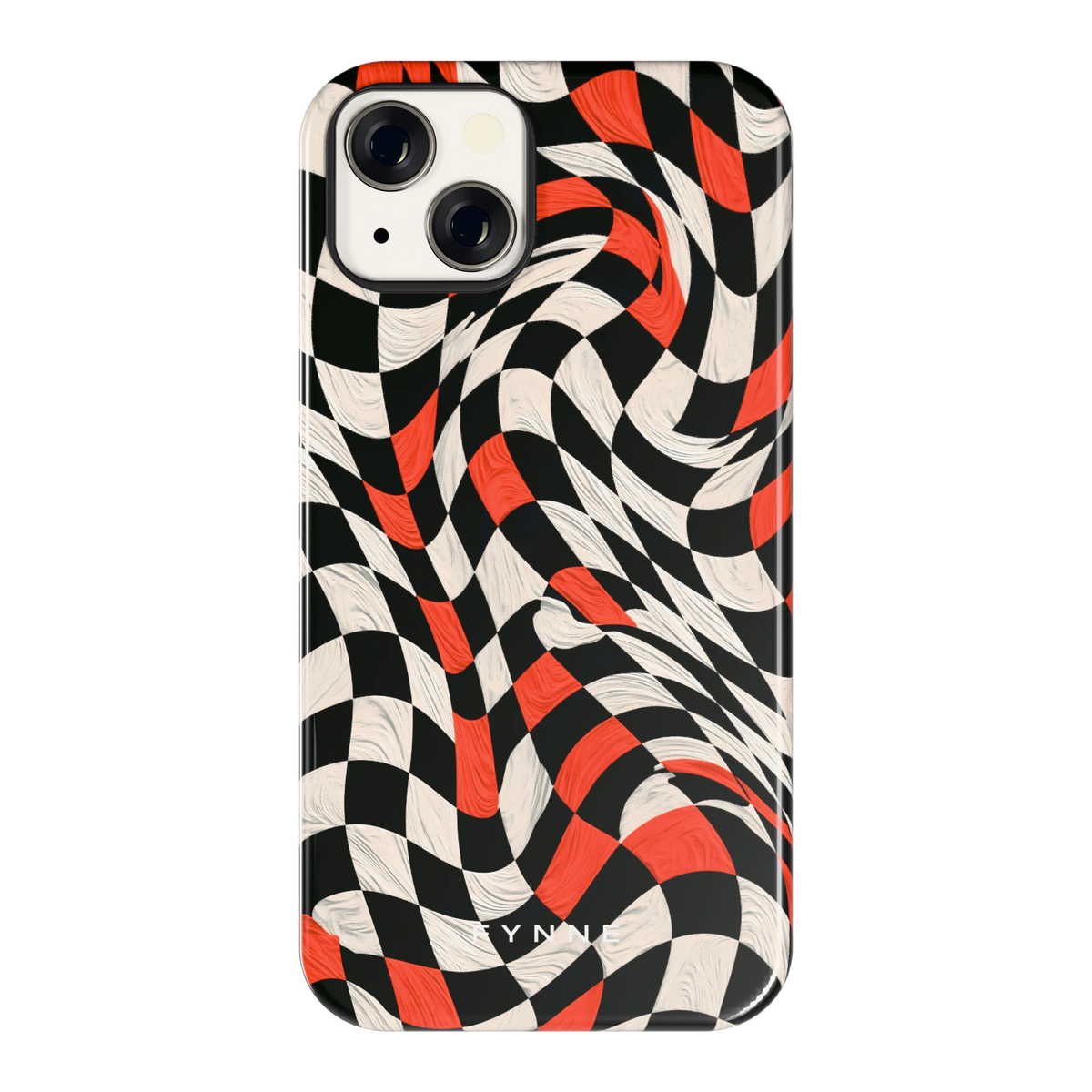 Kronkelend dambord hoesje voor iPhone 13, achterkant