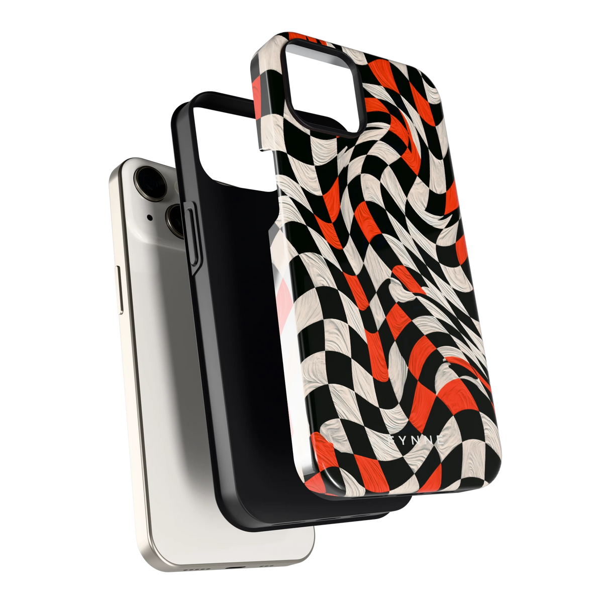 Kronkelend dambord hoesje voor iPhone 13, los van de telefoon