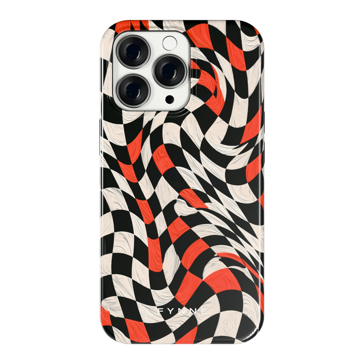 Kronkelend dambord hoesje voor iPhone 13 Pro, achterkant