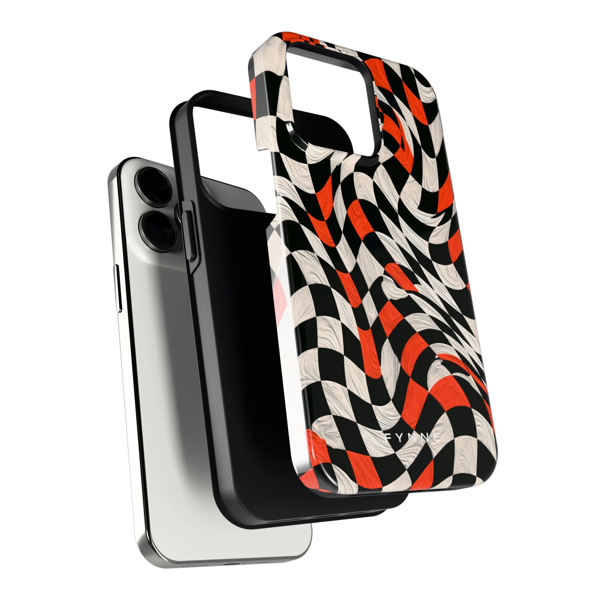 Kronkelend dambord hoesje voor iPhone 13 Pro, los van de telefoon