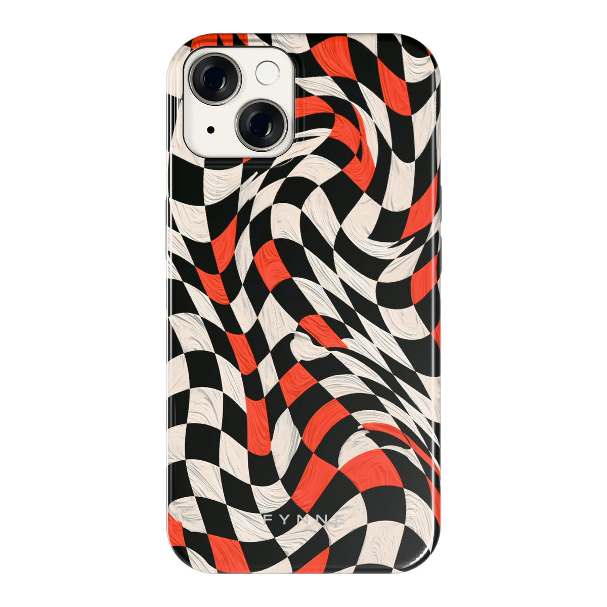 Kronkelend dambord hoesje voor iPhone 14, achterkant