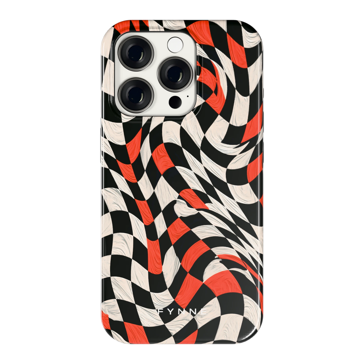 Kronkelend dambord hoesje voor iPhone 15 Pro, achterkant