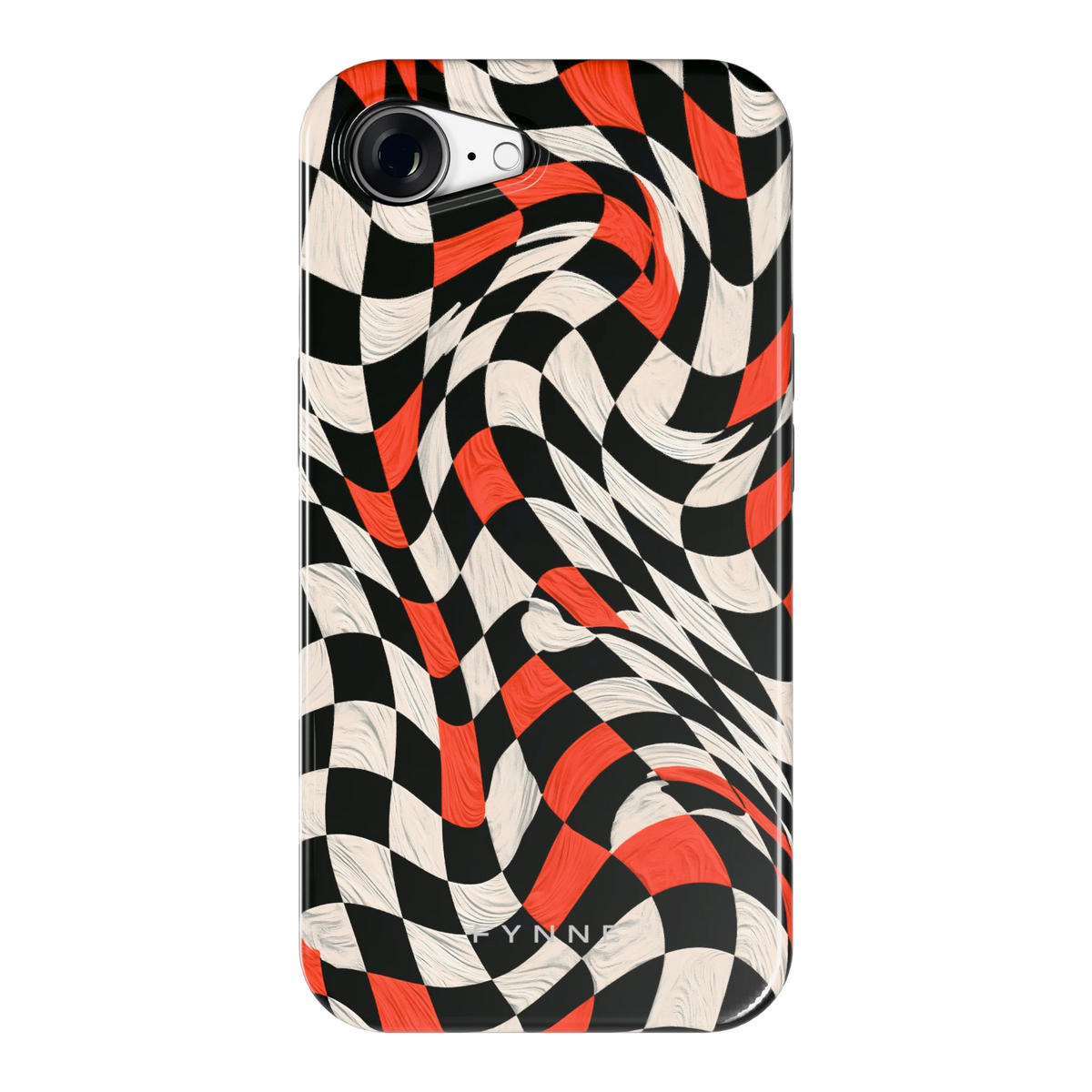 Kronkelend dambord hoesje voor iPhone 16e, achterkant