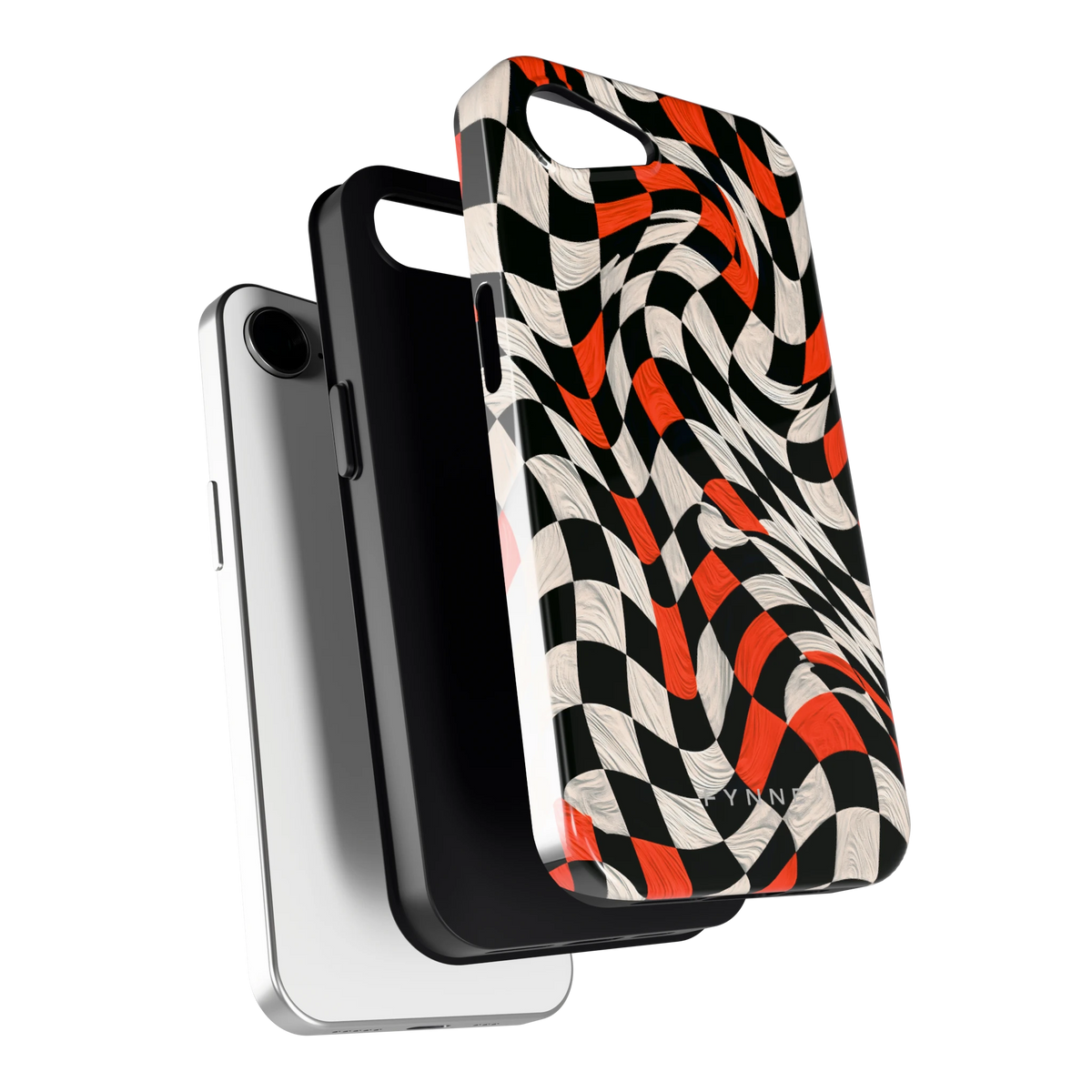 Kronkelend dambord hoesje voor iPhone 16e, los van de telefoon