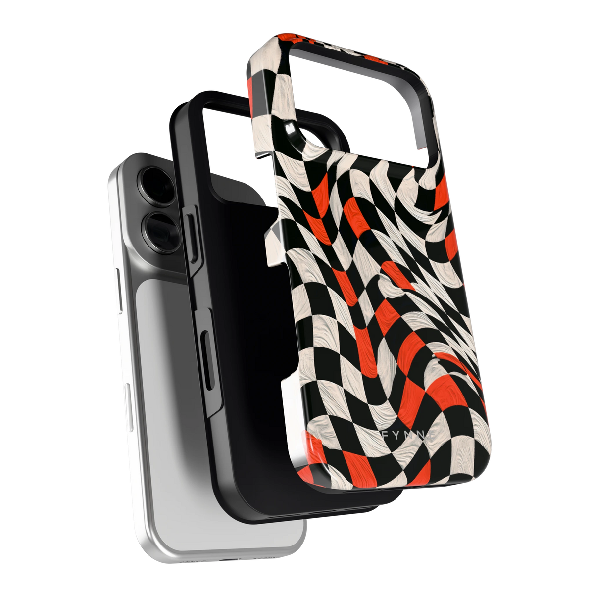 Kronkelend dambord hoesje voor iPhone 18 Pro, los van de telefoon