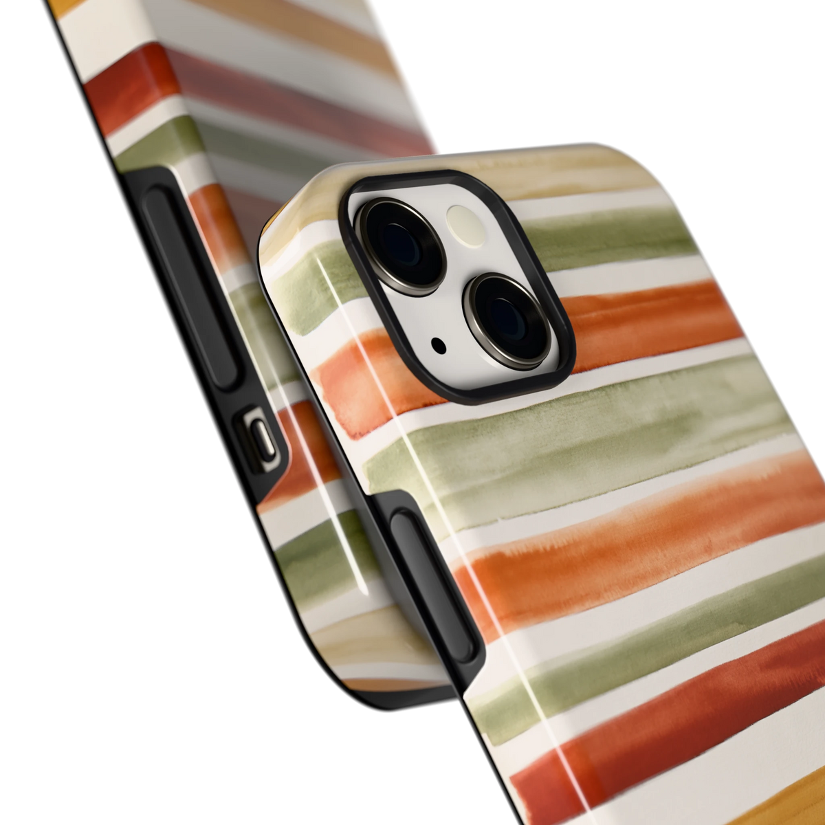 Aquarelstrepen hoesje voor iPhone 13, close-up