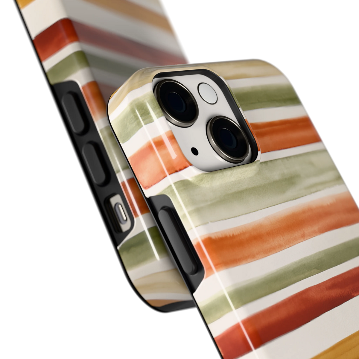Aquarelstrepen hoesje voor iPhone 13 mini, close-up