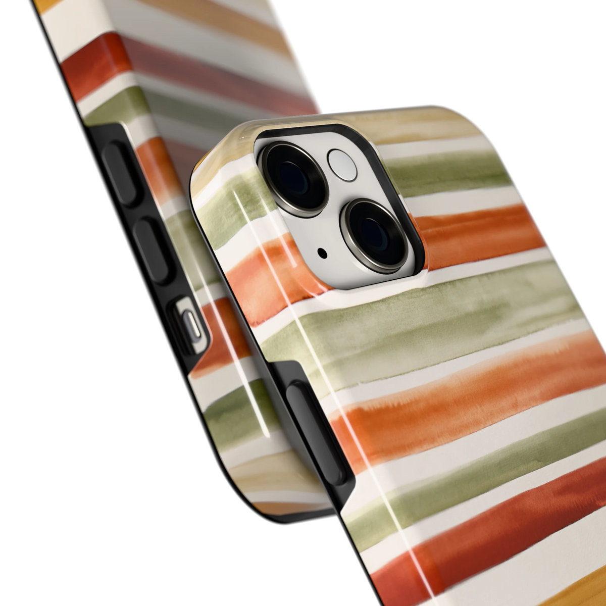Aquarelstrepen hoesje voor iPhone 14, close-up