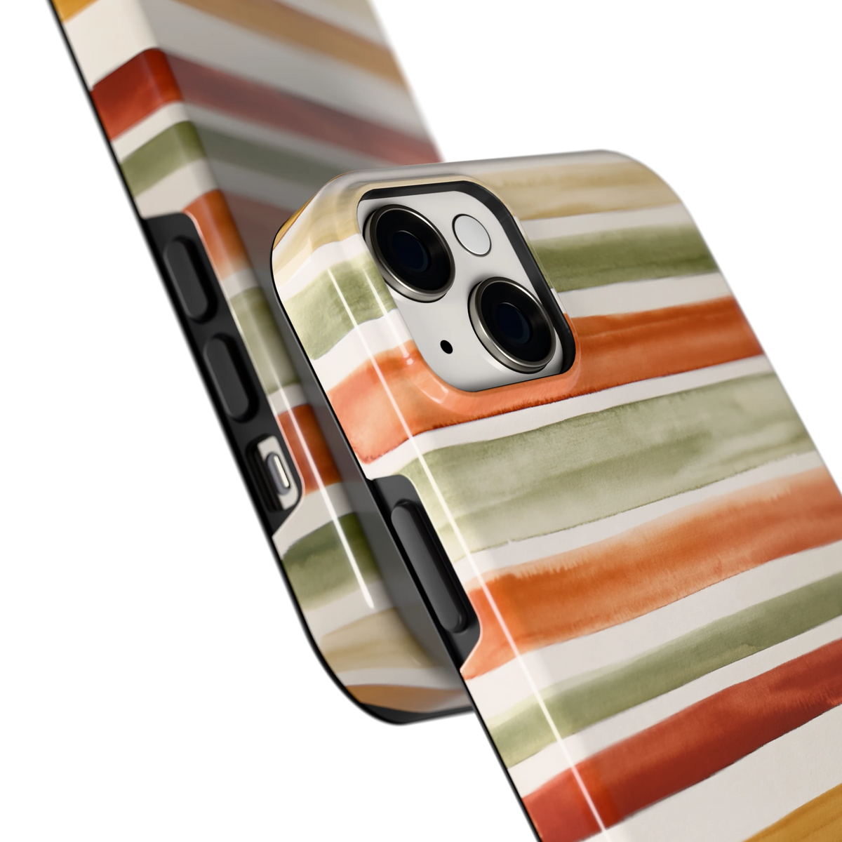 Aquarelstrepen hoesje voor iPhone 14 Plus, close-up