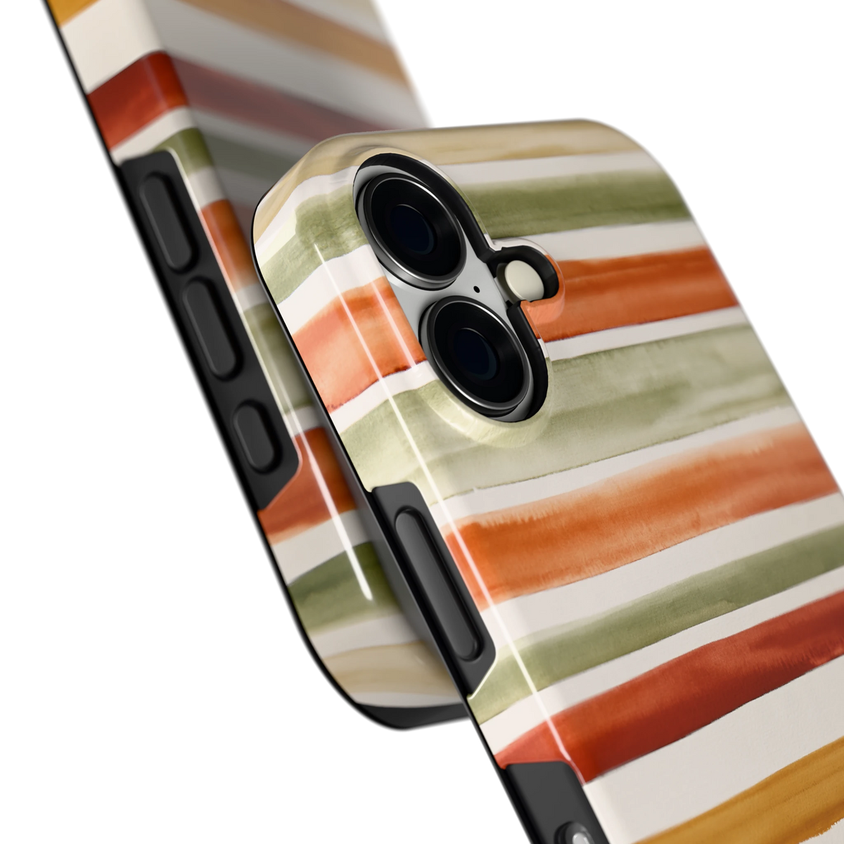 Aquarelstrepen hoesje voor iPhone 16, close-up