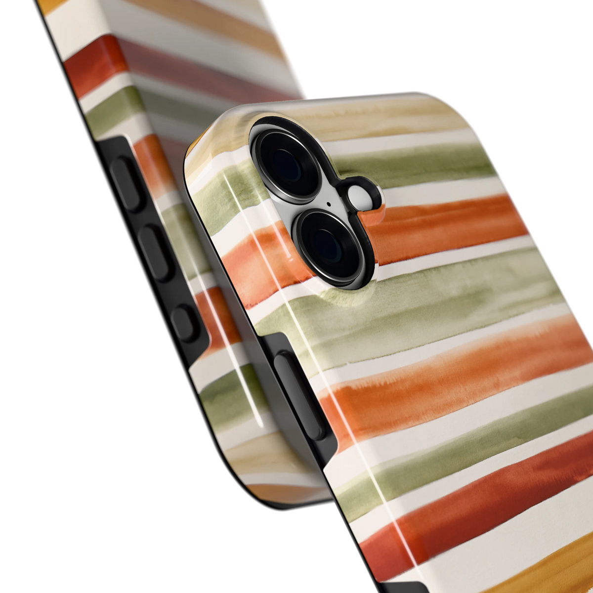 Aquarelstrepen hoesje voor iPhone 16 Plus, close-up