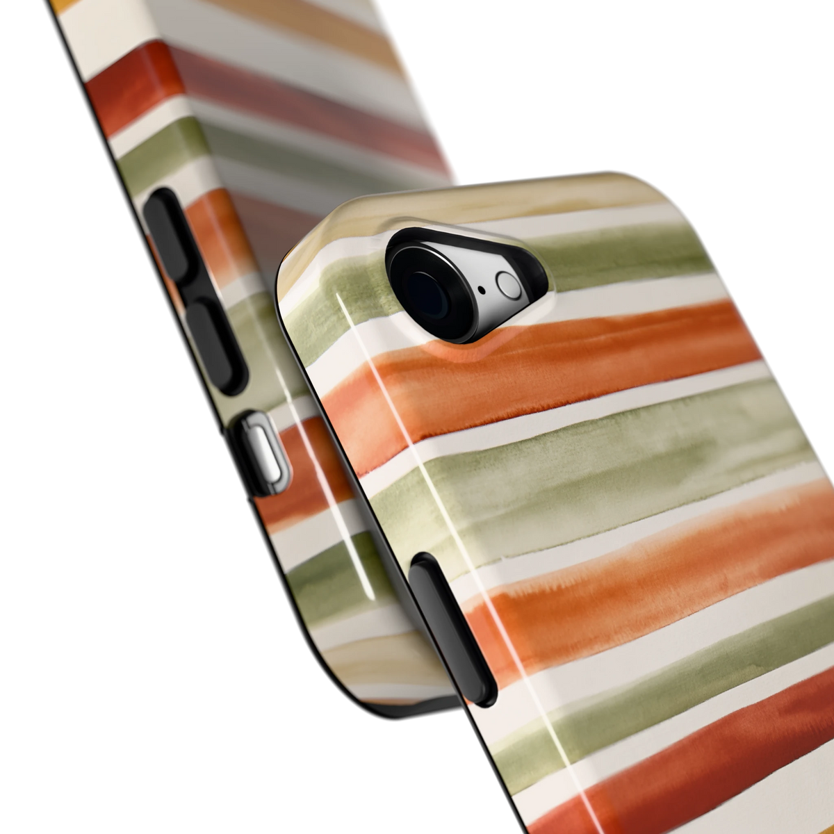 Aquarelstrepen hoesje voor iPhone 16e, close-up