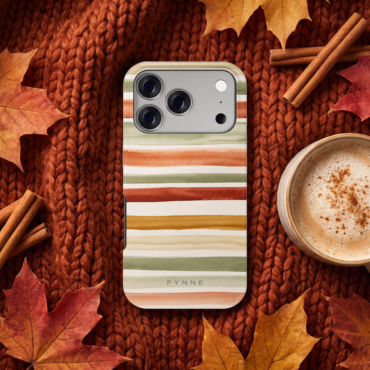 Aquarelstrepen hoesje op een iPhone 17 Pro, uit The Fall Collection
