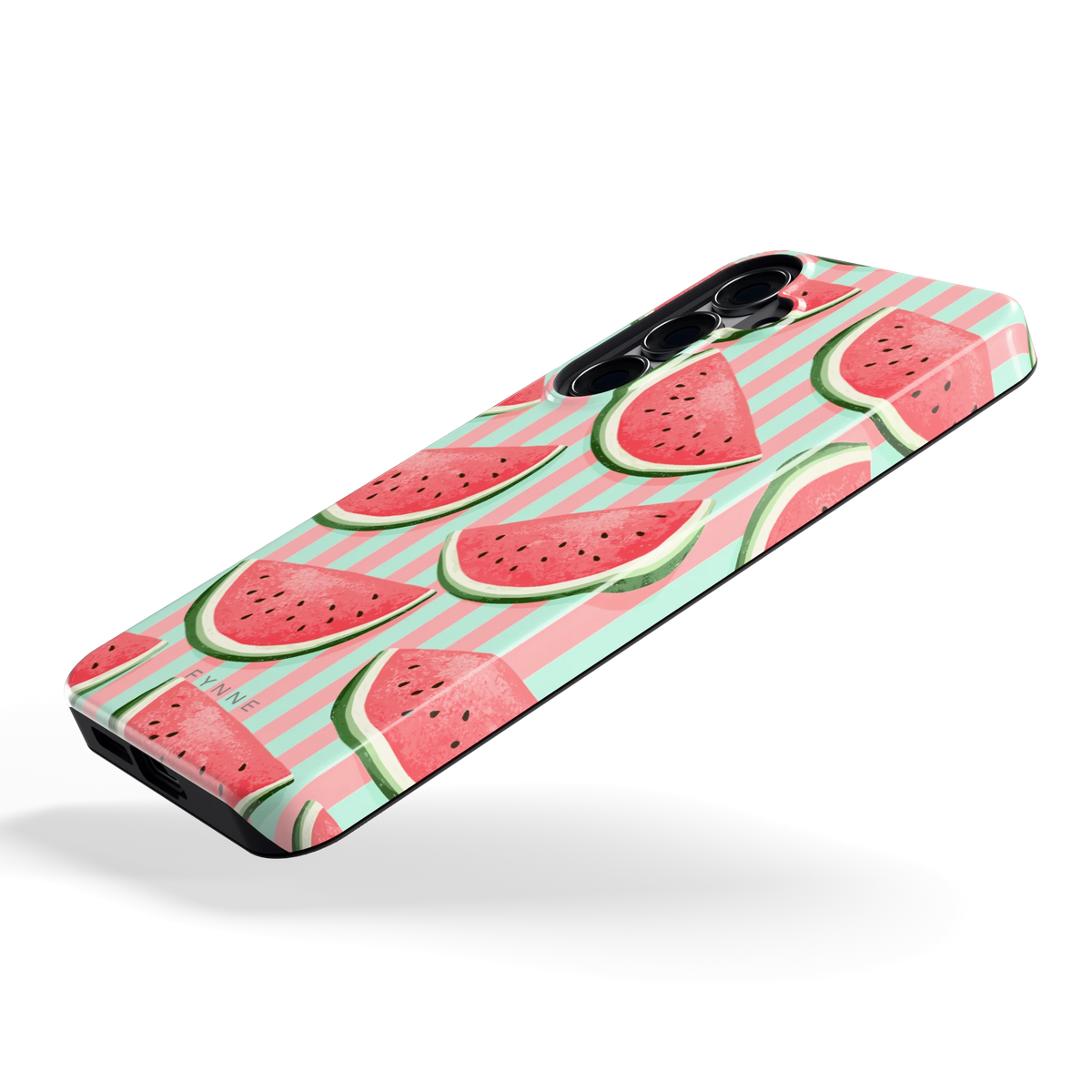 Watermeloenstrepen hoesje voor Galaxy S25+, schuin