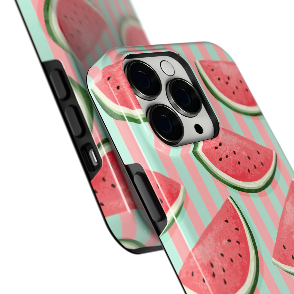 Watermeloenstrepen hoesje voor iPhone 13 Pro, close-up