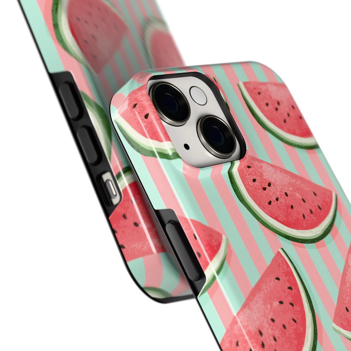 Watermeloenstrepen hoesje voor iPhone 14, close-up