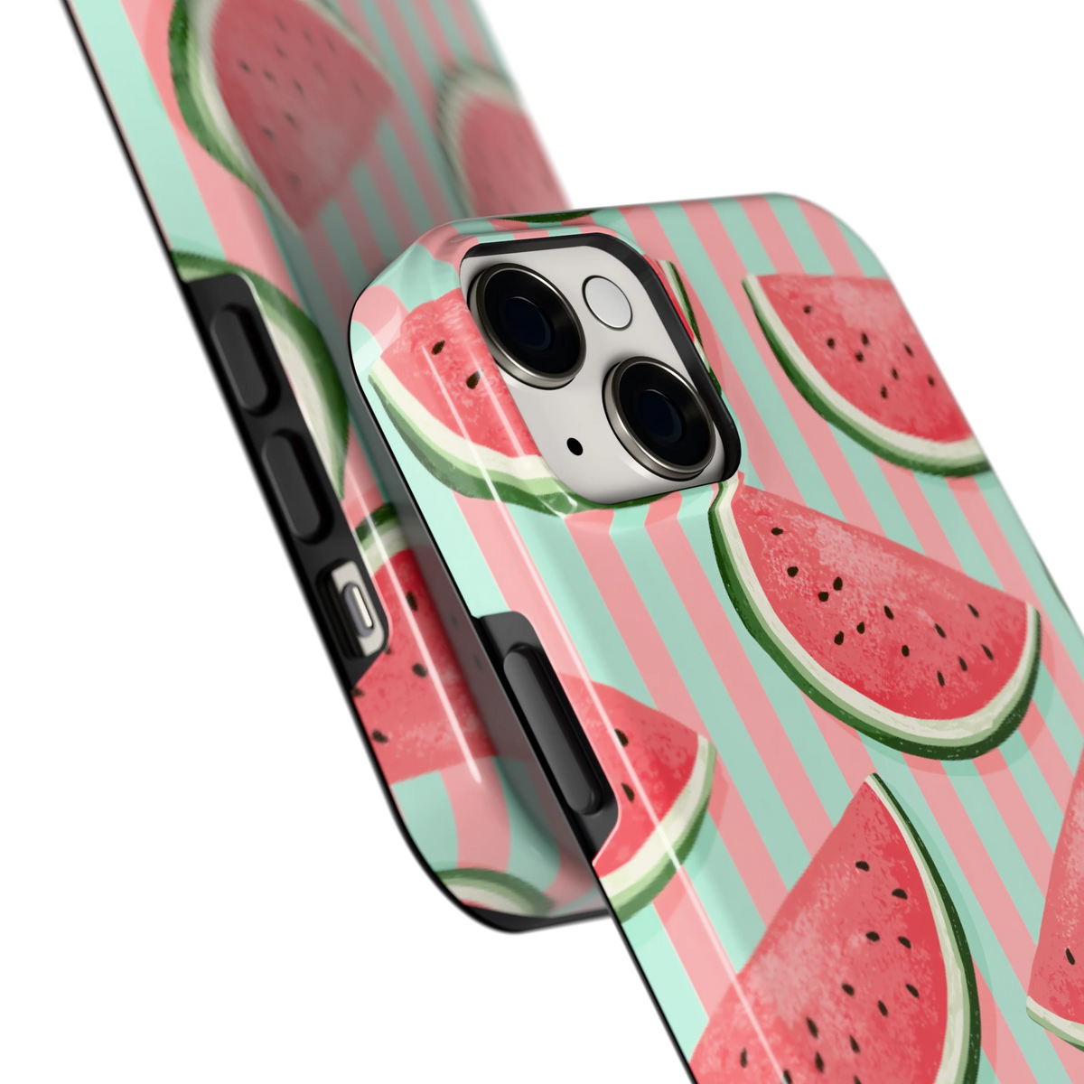 Watermeloenstrepen hoesje voor iPhone 14 Plus, close-up