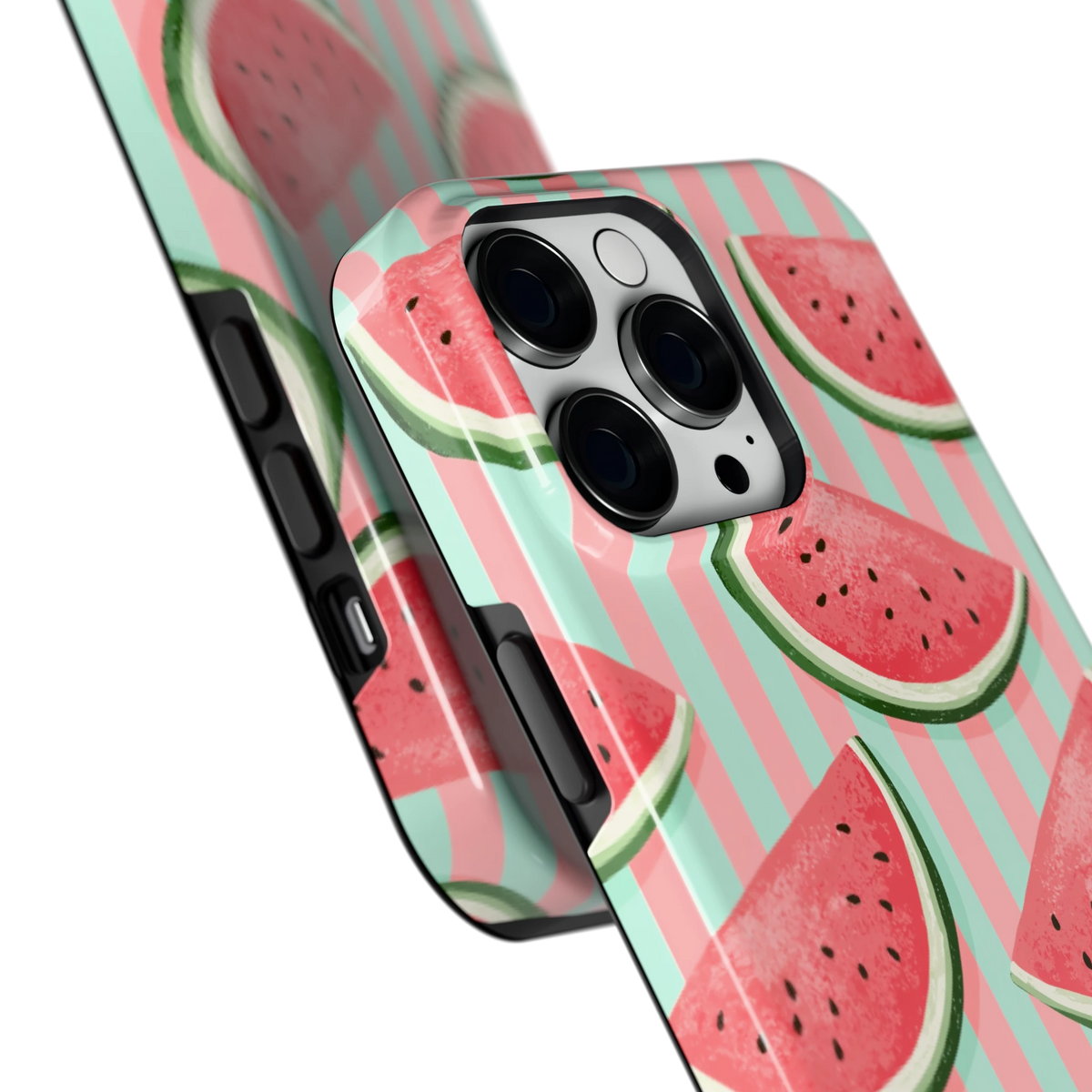 Watermeloenstrepen hoesje voor iPhone 14 Pro Max, close-up
