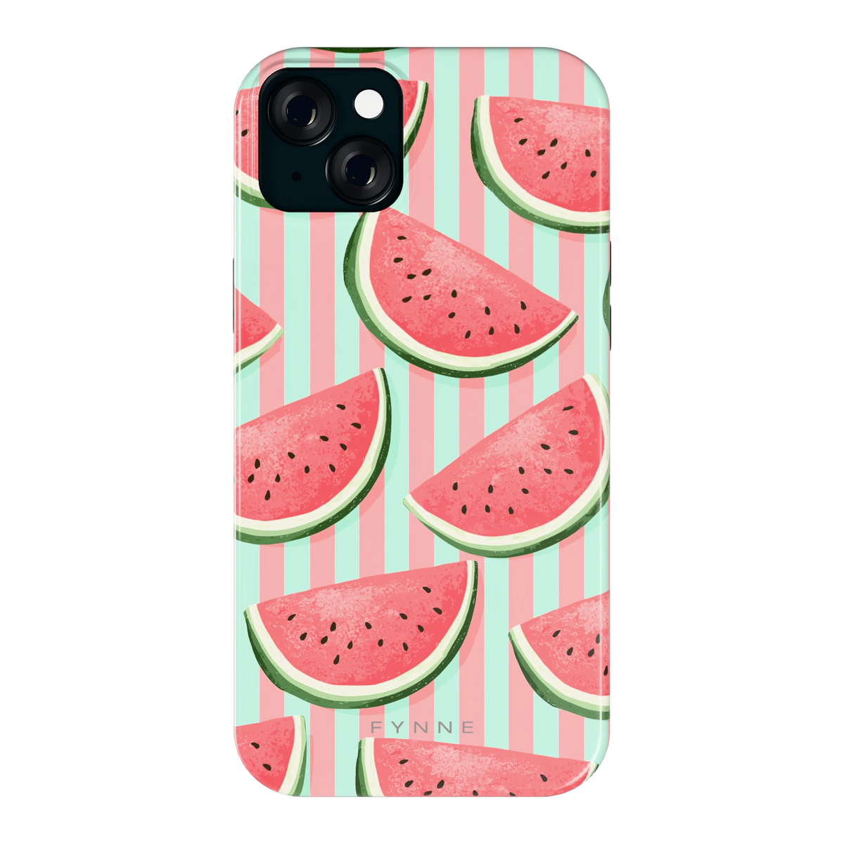 Watermeloenstrepen hoesje voor iPhone 15 Plus, achterkant