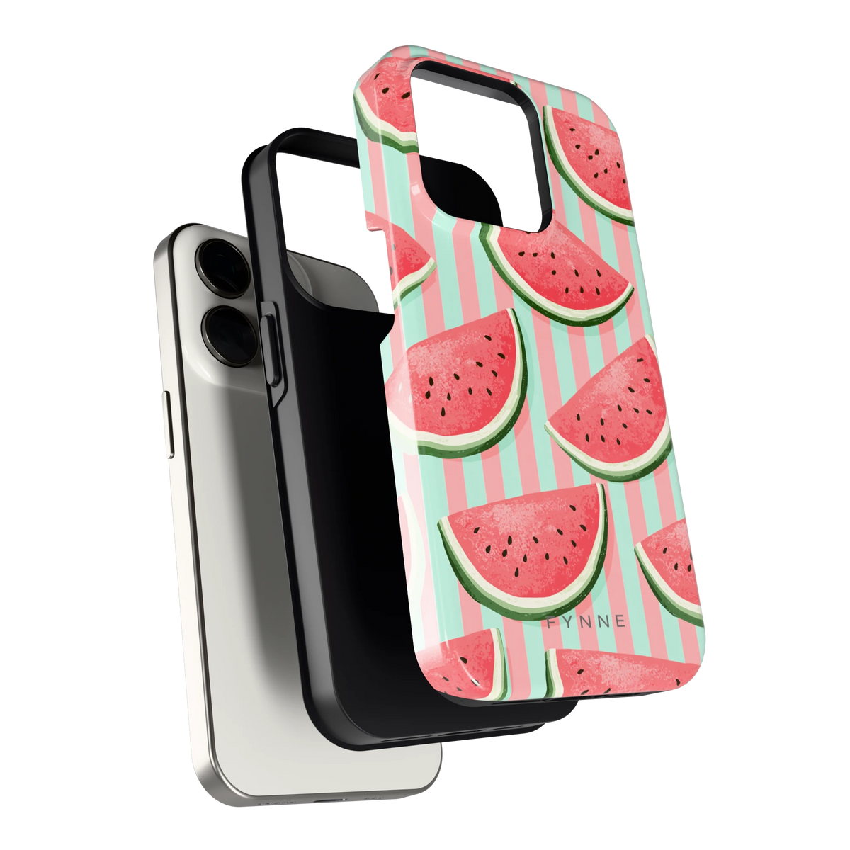 Watermeloenstrepen hoesje voor iPhone 15 Pro, los van de telefoon