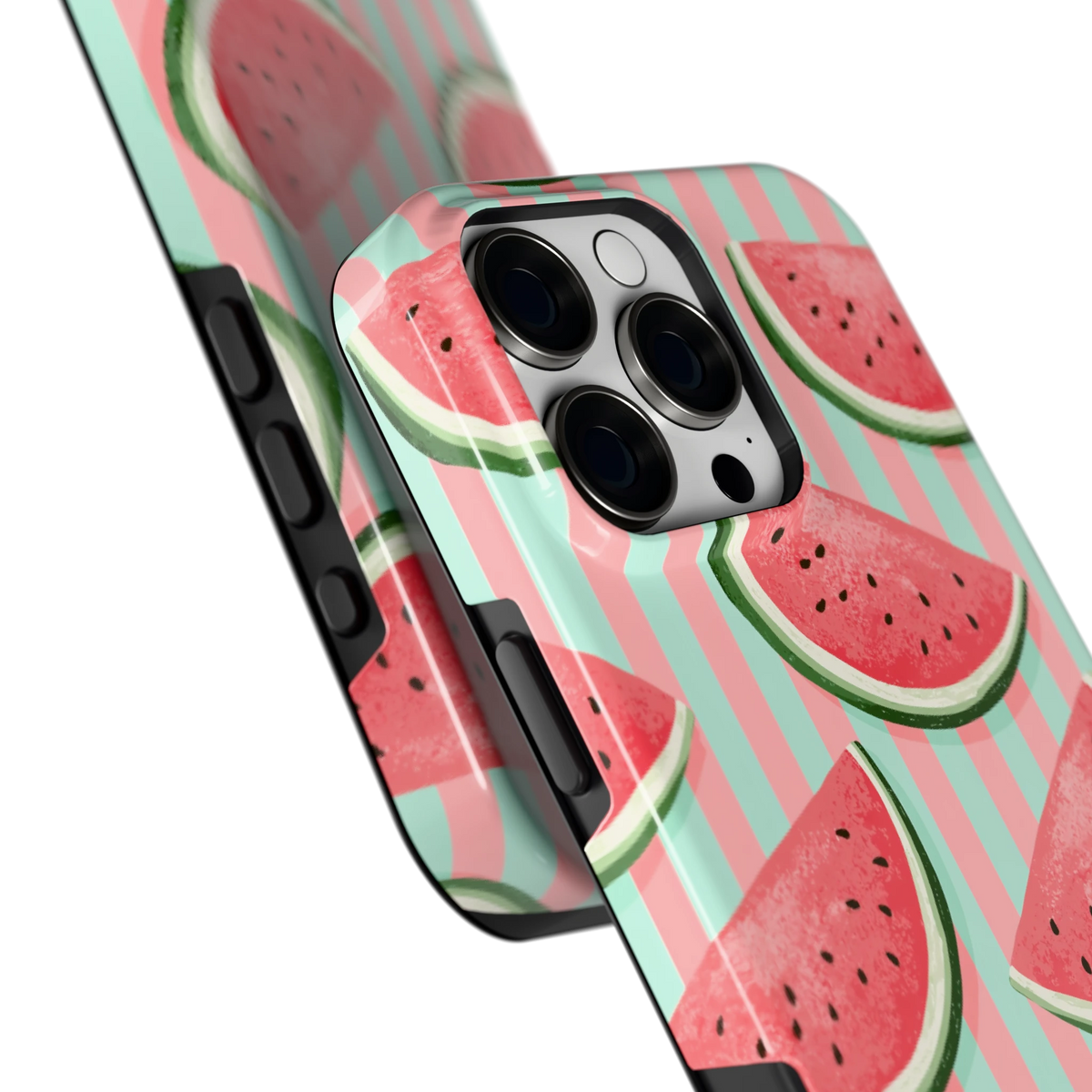 Watermeloenstrepen hoesje voor iPhone 16 Pro Max, close-up