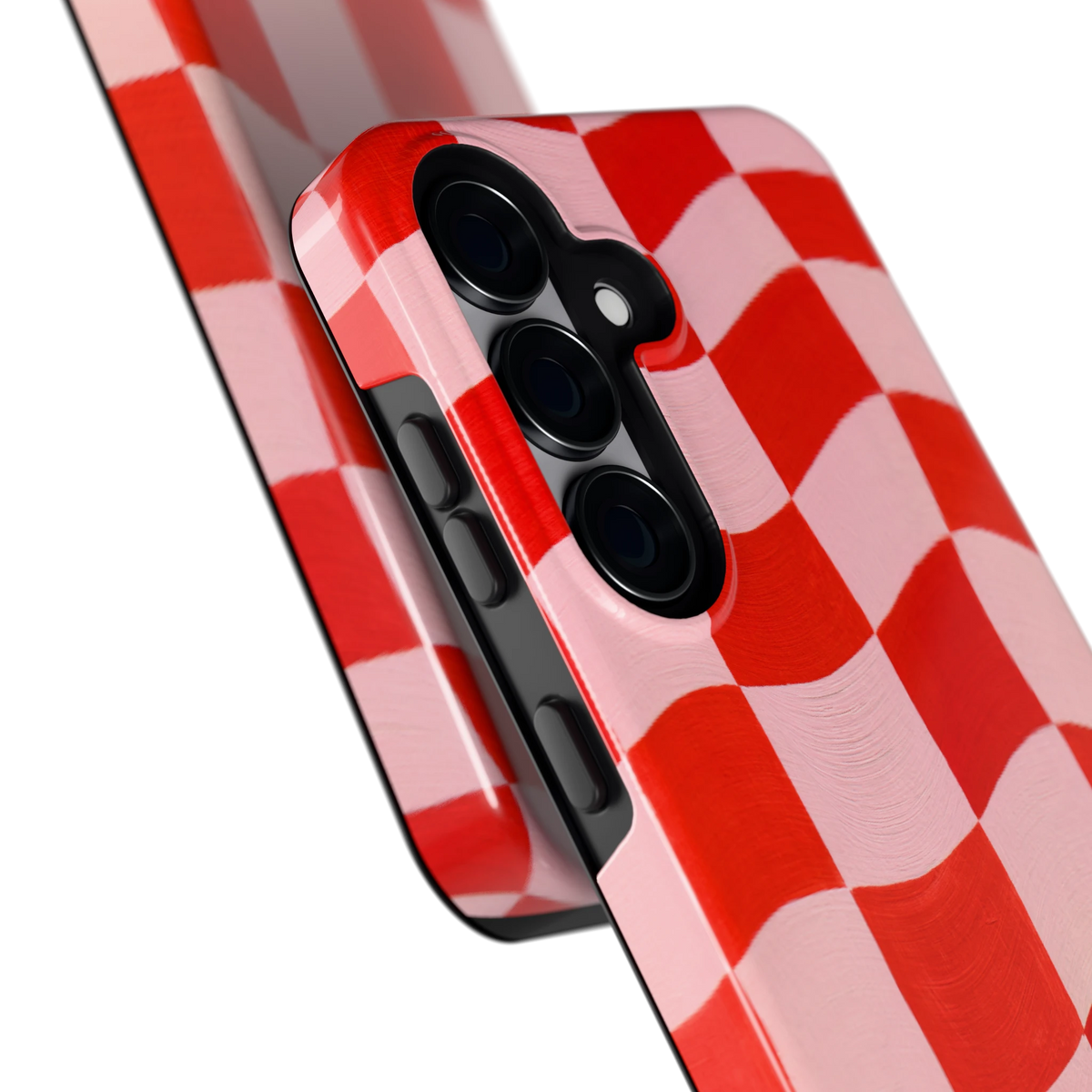 Golvende rode ruit hoesje voor Galaxy S25, close-up