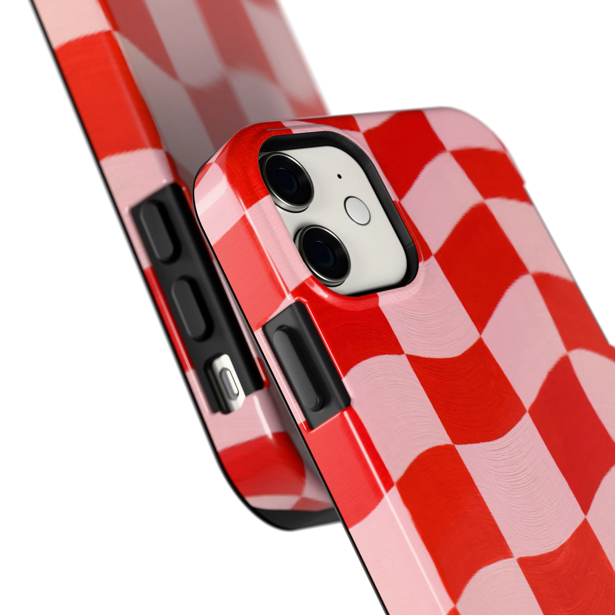 Golvende rode ruit hoesje voor iPhone 11, close-up