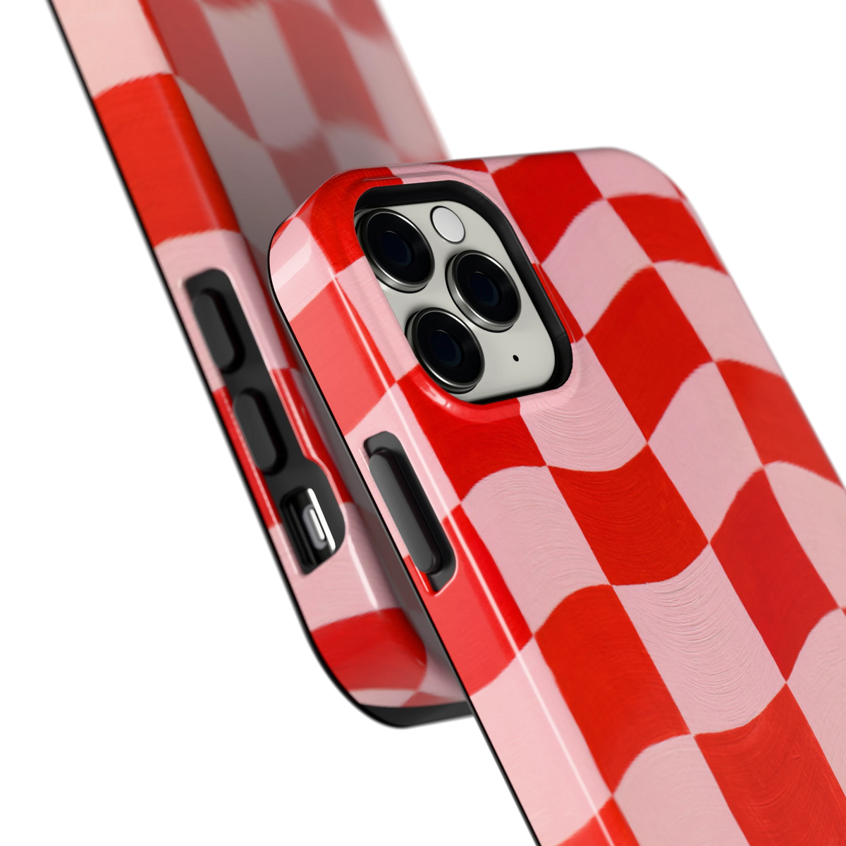Golvende rode ruit hoesje voor iPhone 11 Pro Max, close-up