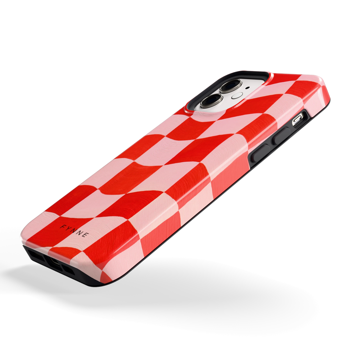 Golvende rode ruit hoesje voor iPhone 12, schuin