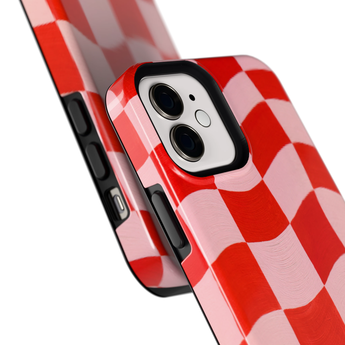 Golvende rode ruit hoesje voor iPhone 12, close-up