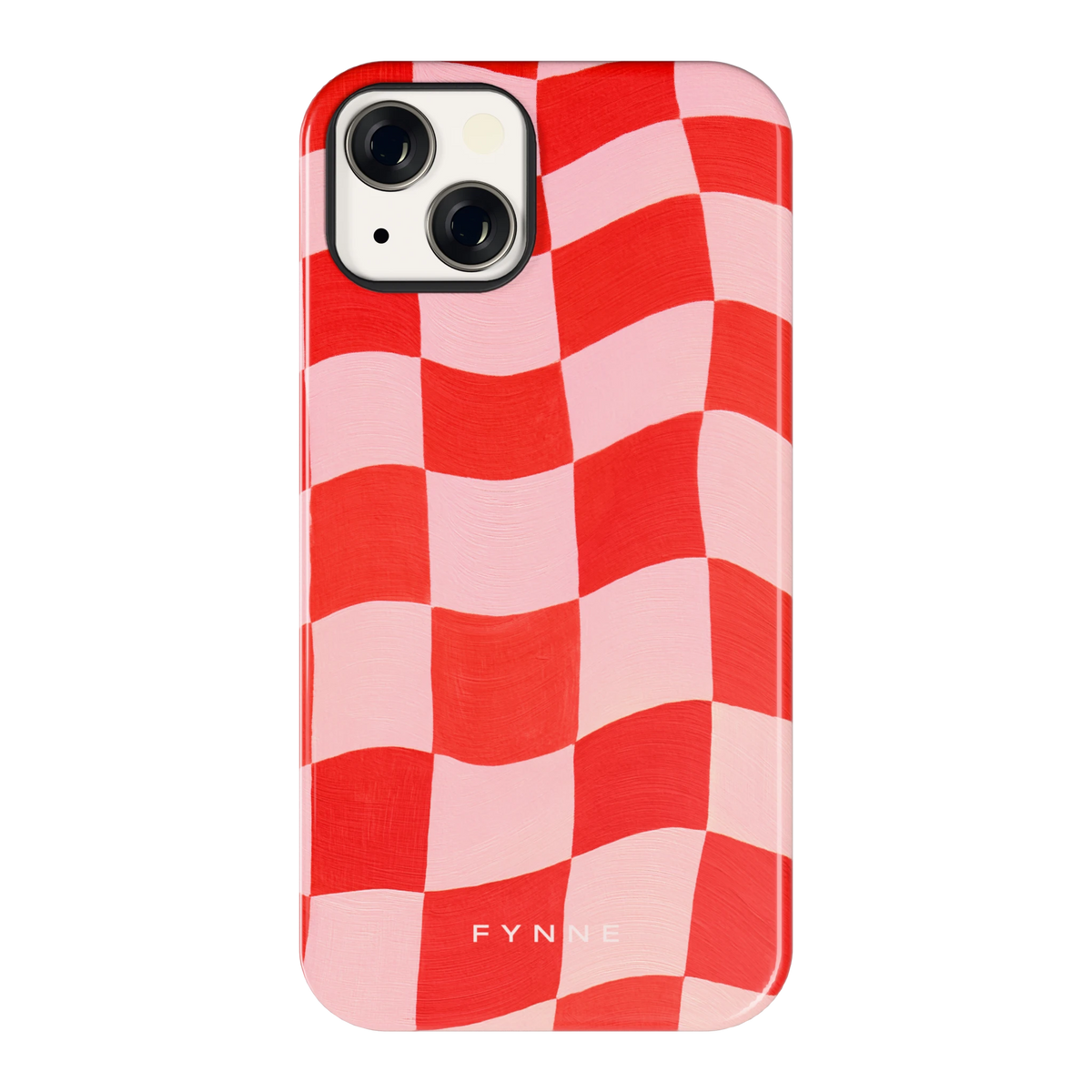 Golvende rode ruit hoesje voor iPhone 13, achterkant