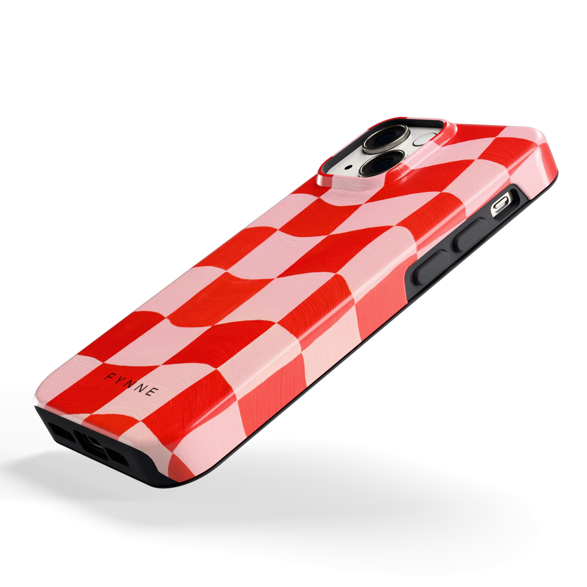 Golvende rode ruit hoesje voor iPhone 13 mini, schuin