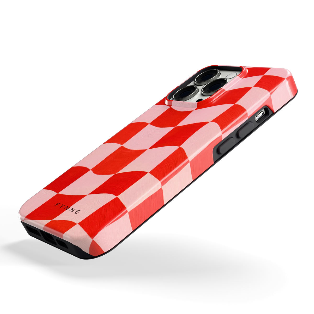 Golvende rode ruit hoesje voor iPhone 13 Pro, schuin