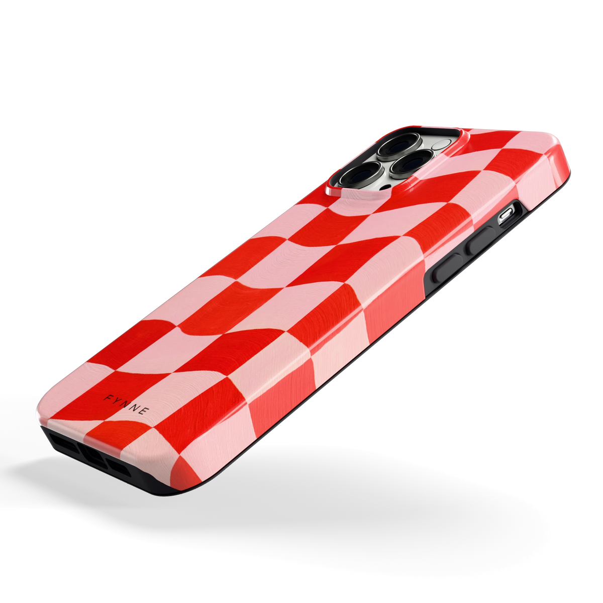 Golvende rode ruit hoesje voor iPhone 13 Pro Max, schuin