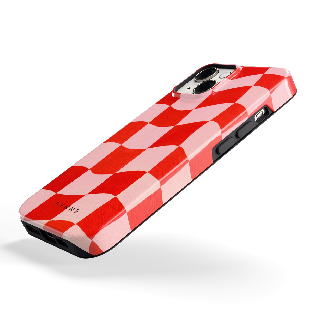 Golvende rode ruit hoesje voor iPhone 14, schuin