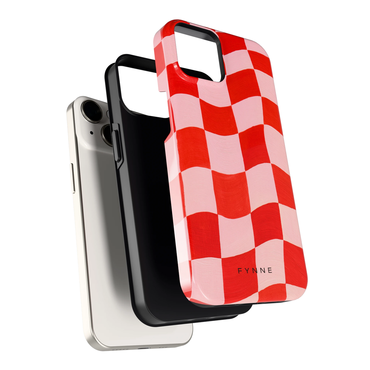 Golvende rode ruit hoesje voor iPhone 14, los van de telefoon