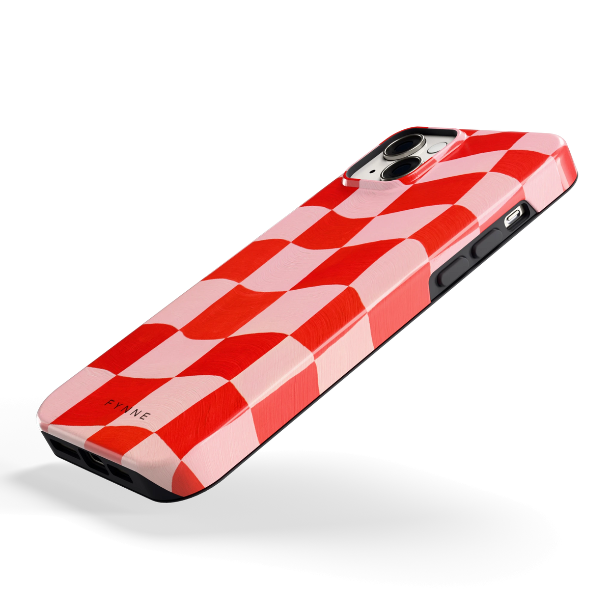 Golvende rode ruit hoesje voor iPhone 14 Plus, schuin