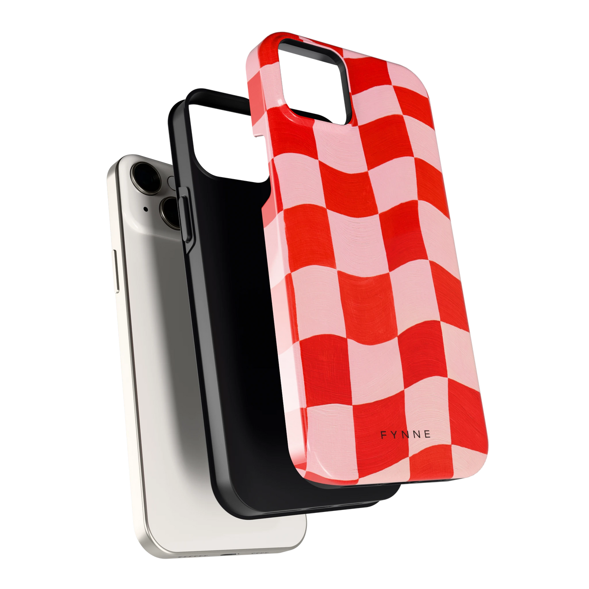 Golvende rode ruit hoesje voor iPhone 14 Plus, los van de telefoon