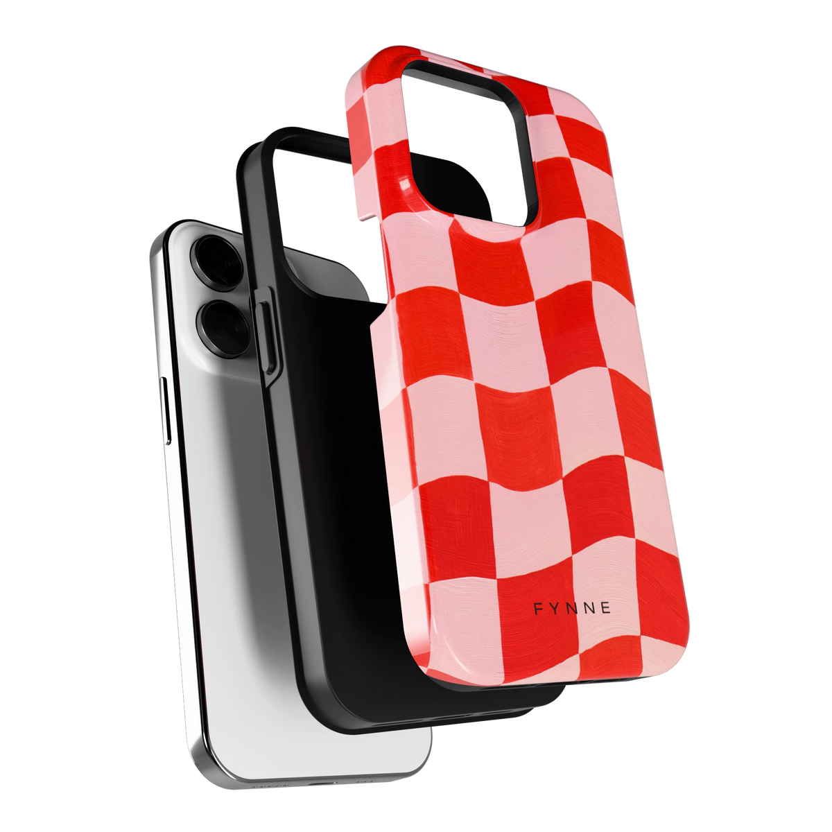 Golvende rode ruit hoesje voor iPhone 14 Pro, los van de telefoon