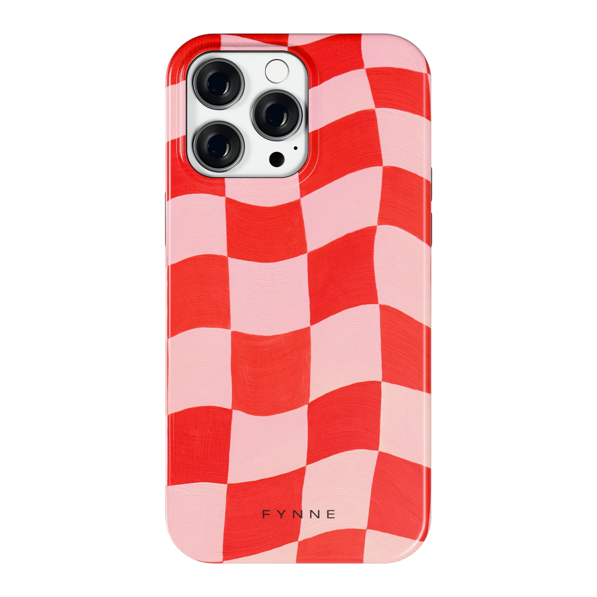 Golvende rode ruit hoesje voor iPhone 14 Pro Max, achterkant