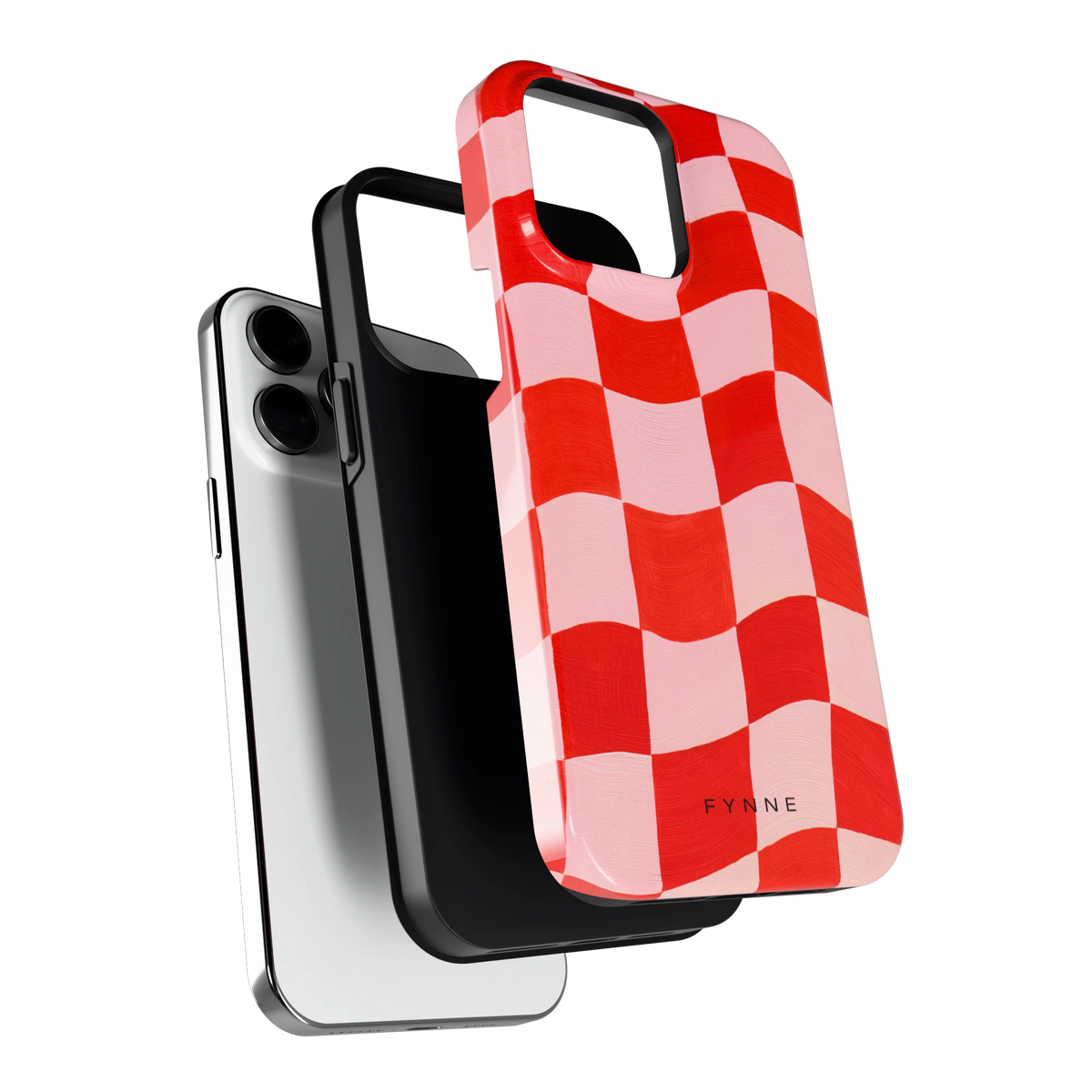 Golvende rode ruit hoesje voor iPhone 14 Pro Max, los van de telefoon