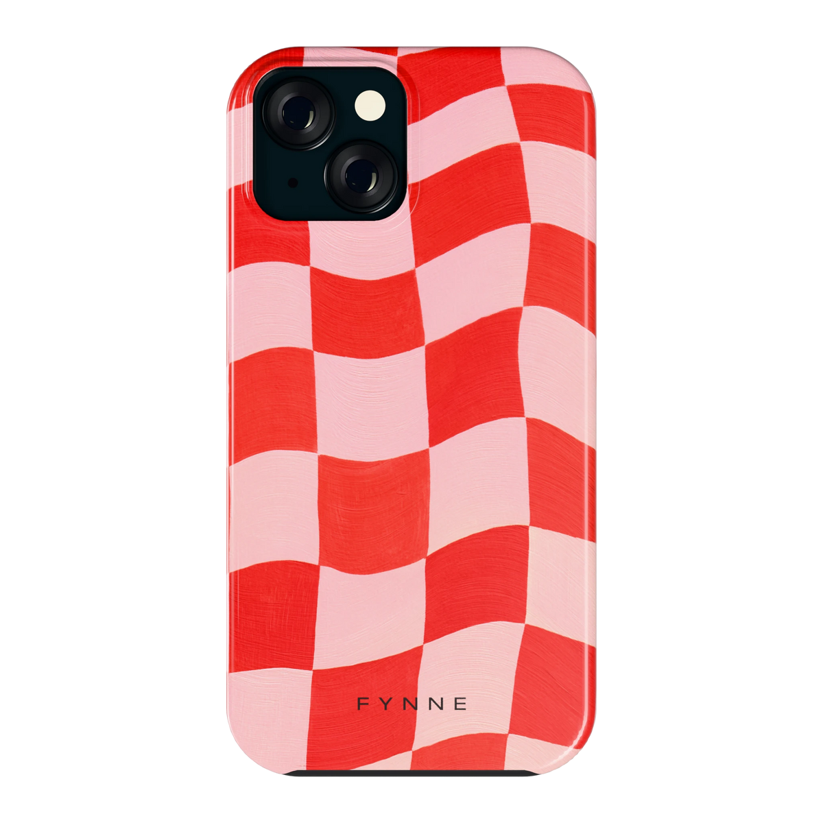 Golvende rode ruit hoesje voor iPhone 15, achterkant