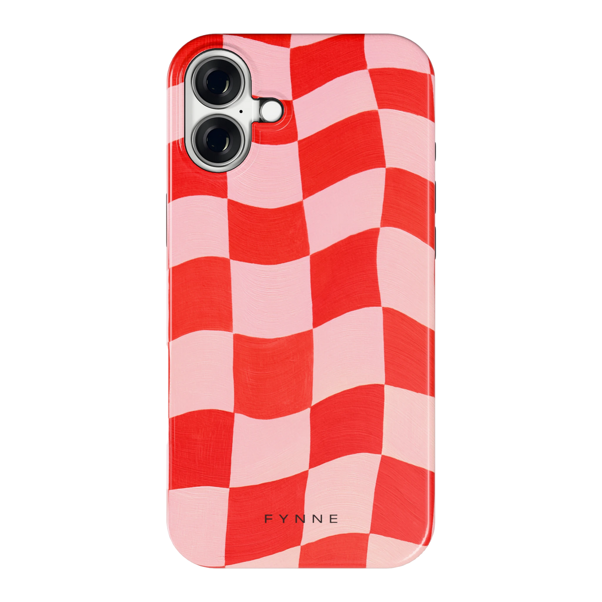 Golvende rode ruit hoesje voor iPhone 16 Plus, achterkant