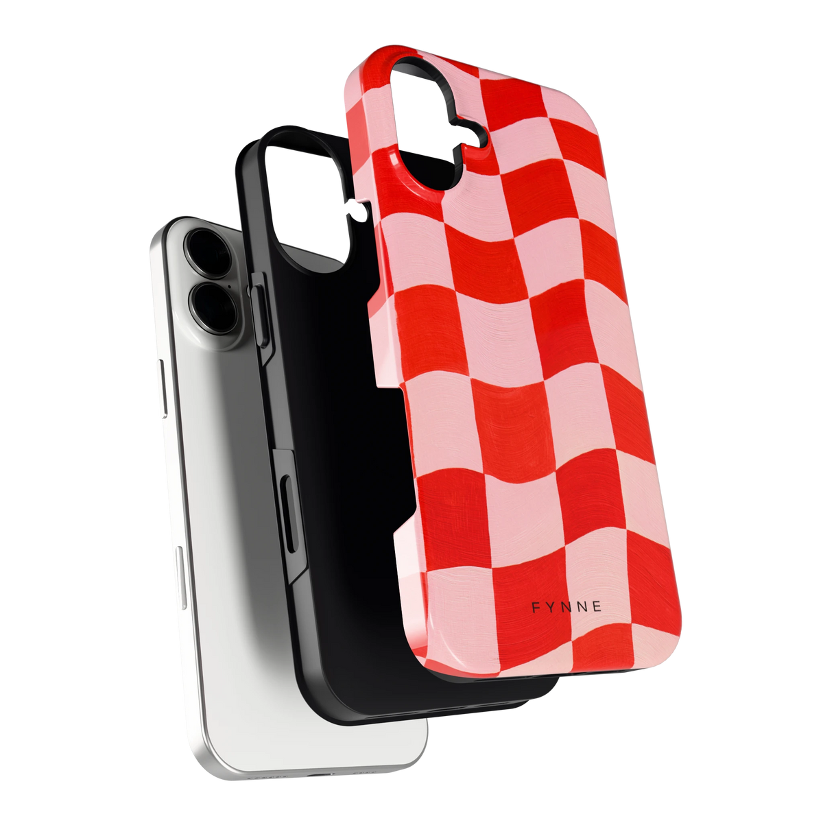 Golvende rode ruit hoesje voor iPhone 16 Plus, los van de telefoon
