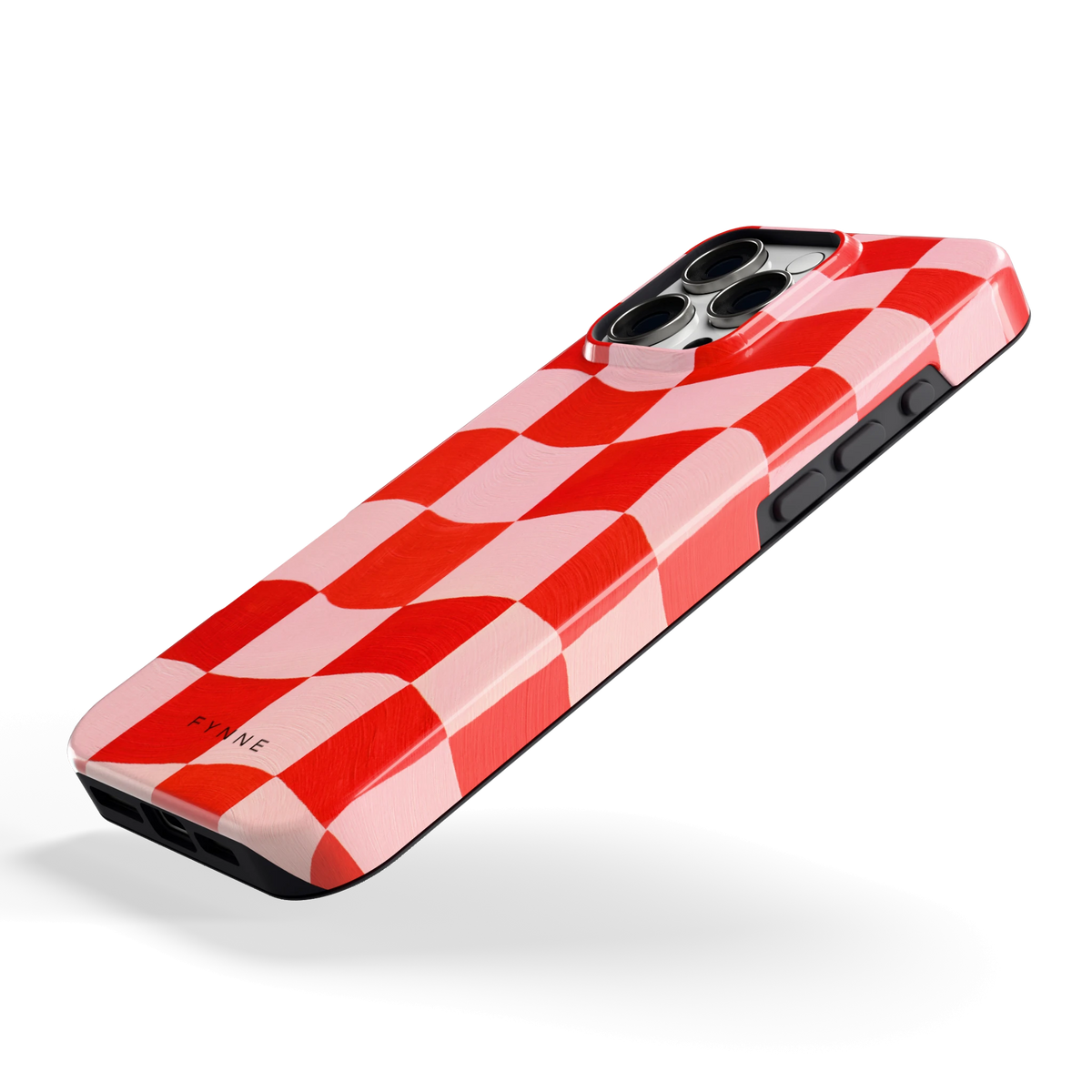 Golvende rode ruit hoesje voor iPhone 16 Pro Max, schuin