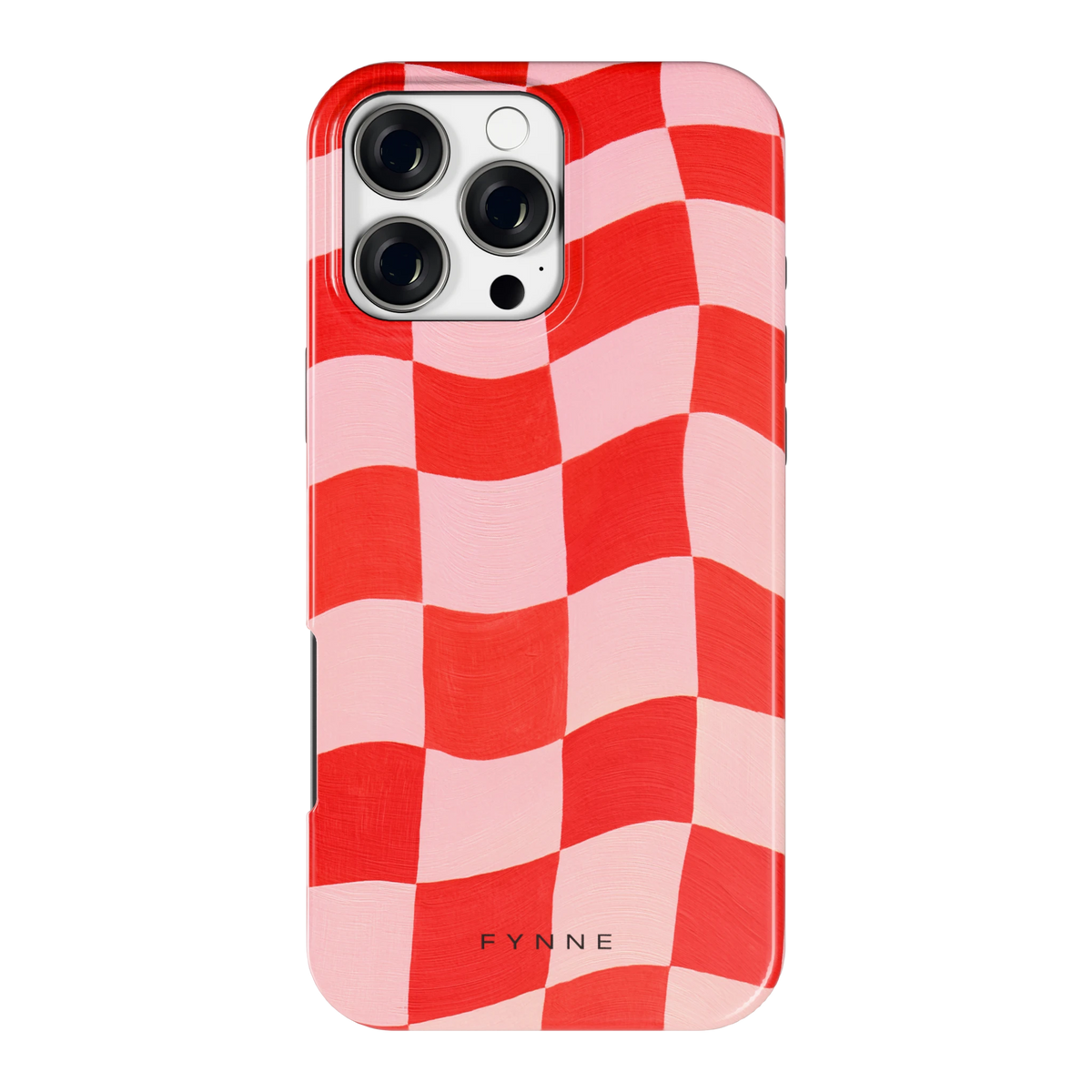 Golvende rode ruit hoesje voor iPhone 16 Pro Max, achterkant