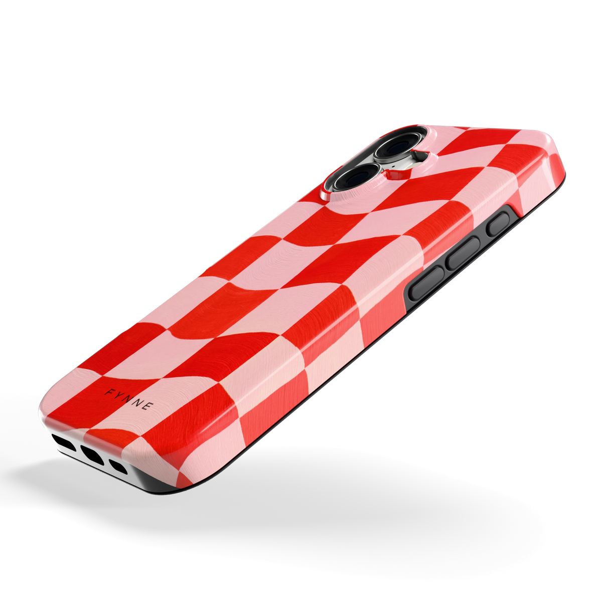 Golvende rode ruit hoesje voor iPhone 17, schuin